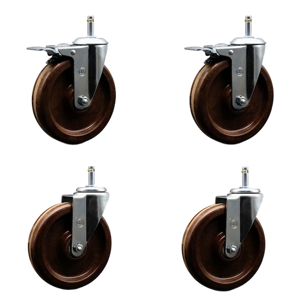 Service Caster 6 High Temp Phenolic Wheel Swivel 7/16'' Stem Caster Set 2 Total Lock Brake, 4PK SCC-GRTTL20S615-PHRHT-716138-2-S-2 - main